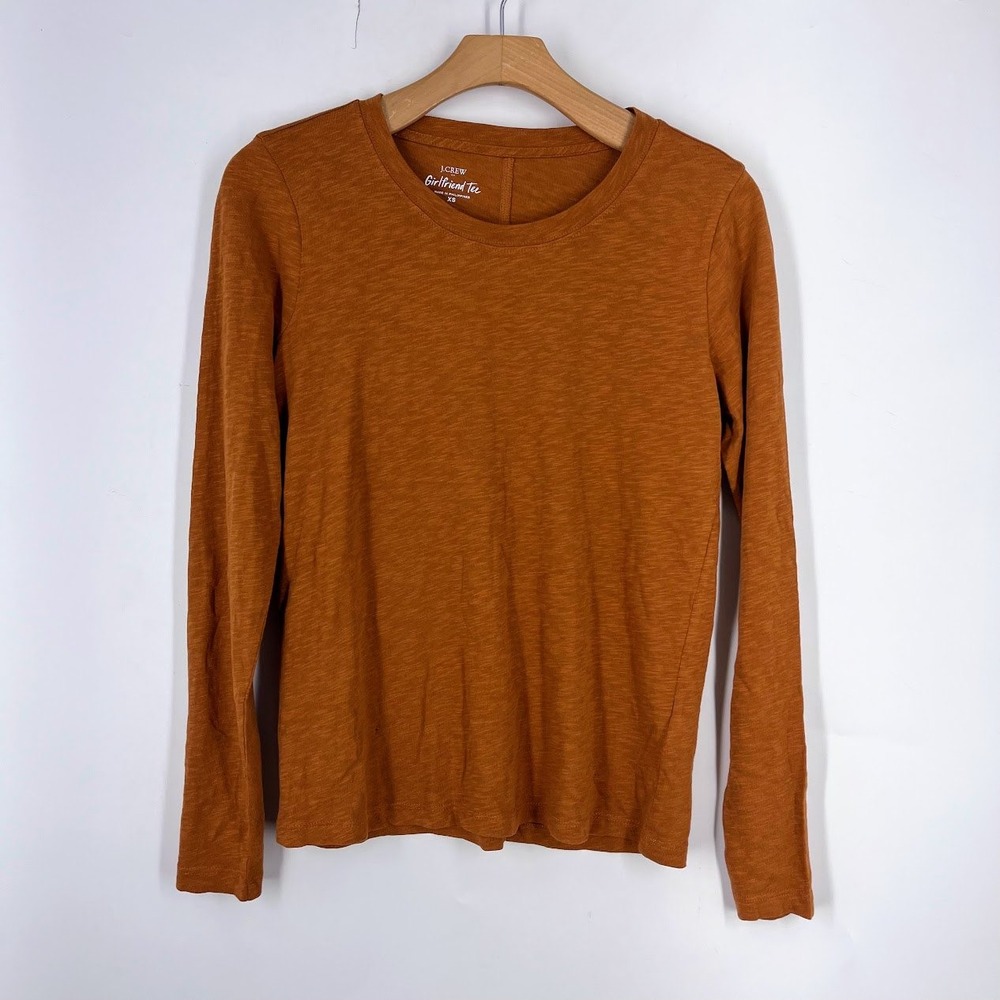 J.Crew Girlfriend Tee Burnt Orange Slub Cotton Long Sleeve Shirt AS893 XS NEW